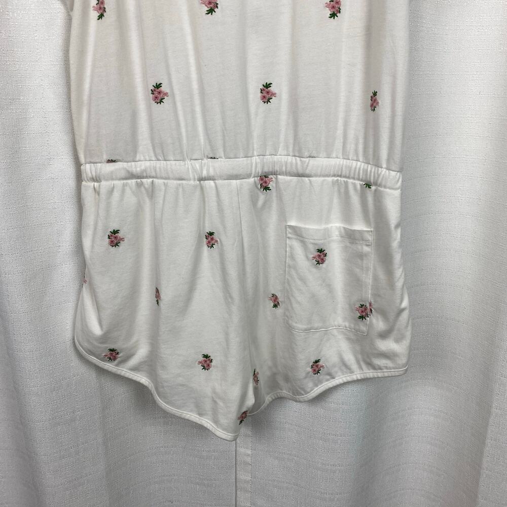 Spiritual Gangster White&Pink Embroidered Floral Perfect Lounge Romper Sz.M - Picture 10 of 13